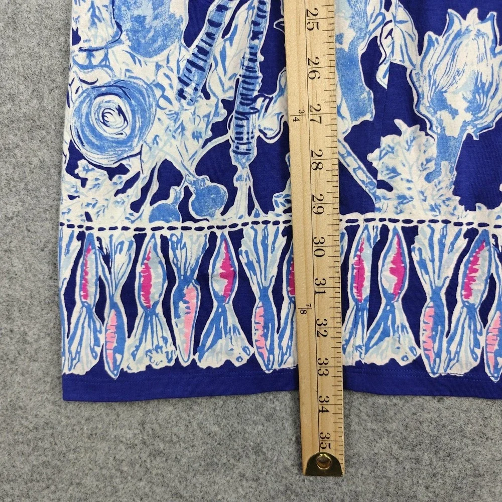 Lilly Pulitzer Dress Womens‎ Small Blue Floral Jersey Ruffle Bell Sleeve Shift